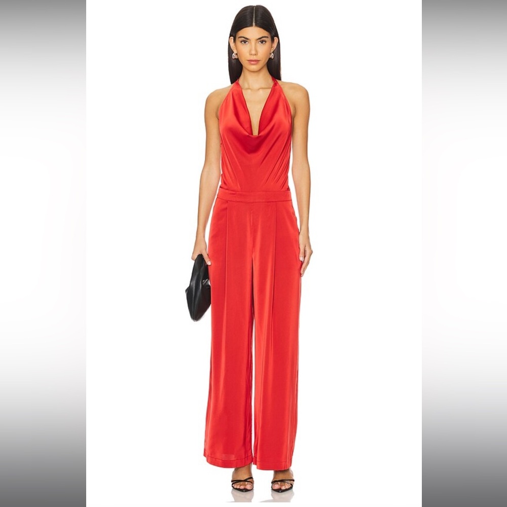 Revolve Halter Jumpsuit in Vibrant Red | Size 4
